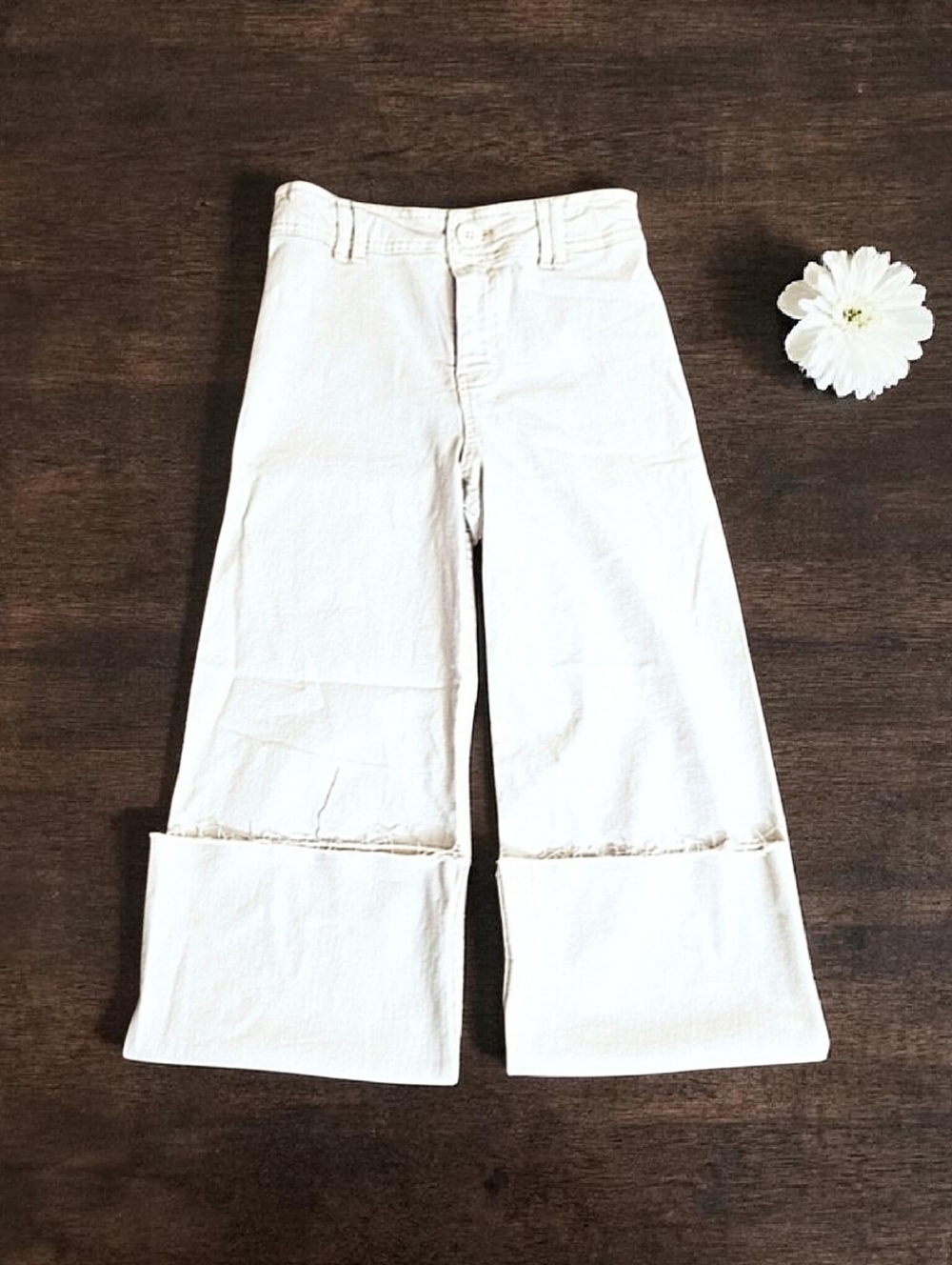 Zara Girls High Rise Wide Leg Denim Jeans Raw Hem Adjustable Waist Size 13-14